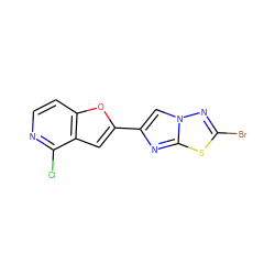 Clc1nccc2oc(-c3cn4nc(Br)sc4n3)cc12 ZINC000205922487