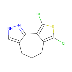 Clc1sc(Cl)c2c1CCCc1c[nH]nc1-2 ZINC000013537796