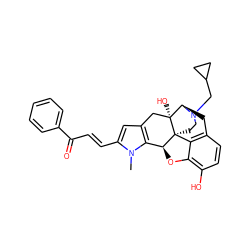 Cn1c(/C=C/C(=O)c2ccccc2)cc2c1[C@@H]1Oc3c(O)ccc4c3[C@@]13CCN(CC1CC1)[C@H](C4)[C@]3(O)C2 ZINC000058591298