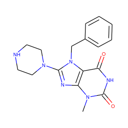 Cn1c(=O)[nH]c(=O)c2c1nc(N1CCNCC1)n2Cc1ccccc1 ZINC000000044054