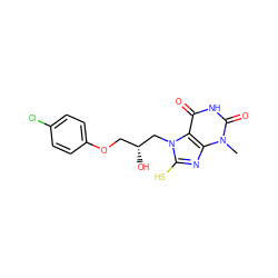 Cn1c(=O)[nH]c(=O)c2c1nc(S)n2C[C@H](O)COc1ccc(Cl)cc1 ZINC000100528707