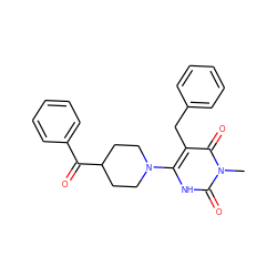 Cn1c(=O)[nH]c(N2CCC(C(=O)c3ccccc3)CC2)c(Cc2ccccc2)c1=O ZINC000028708006