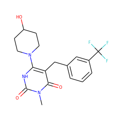 Cn1c(=O)[nH]c(N2CCC(O)CC2)c(Cc2cccc(C(F)(F)F)c2)c1=O ZINC000006188047