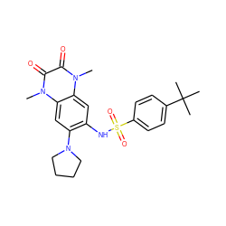 Cn1c(=O)c(=O)n(C)c2cc(N3CCCC3)c(NS(=O)(=O)c3ccc(C(C)(C)C)cc3)cc21 ZINC000015734344