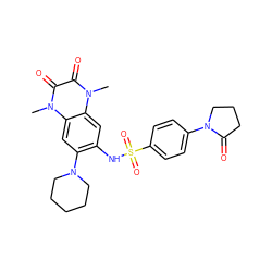 Cn1c(=O)c(=O)n(C)c2cc(N3CCCCC3)c(NS(=O)(=O)c3ccc(N4CCCC4=O)cc3)cc21 ZINC000009686028