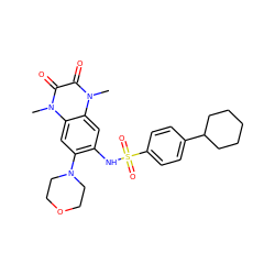 Cn1c(=O)c(=O)n(C)c2cc(N3CCOCC3)c(NS(=O)(=O)c3ccc(C4CCCCC4)cc3)cc21 ZINC000009645722