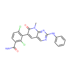 Cn1c(=O)c(-c2c(Cl)ccc(C(N)=O)c2Cl)cc2cnc(Nc3ccccc3)nc21 ZINC000028336507