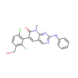 Cn1c(=O)c(-c2c(Cl)ccc(CO)c2Cl)cc2cnc(Nc3ccccc3)nc21 ZINC000028341531