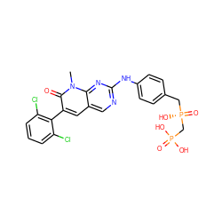 Cn1c(=O)c(-c2c(Cl)cccc2Cl)cc2cnc(Nc3ccc(C[P@](=O)(O)CP(=O)(O)O)cc3)nc21 ZINC000026825060