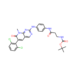 Cn1c(=O)c(-c2c(Cl)cccc2Cl)cc2cnc(Nc3ccc(NC(=O)CCNC(=O)OC(C)(C)C)cc3)nc21 ZINC000049678062