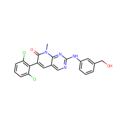 Cn1c(=O)c(-c2c(Cl)cccc2Cl)cc2cnc(Nc3cccc(CO)c3)nc21 ZINC000002047503