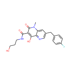 Cn1c(=O)c(C(=O)NCCCO)c(O)c2ncc(Cc3ccc(F)cc3)cc21 ZINC000103103715