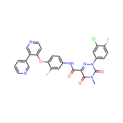 Cn1c(=O)c(C(=O)Nc2ccc(Oc3ccncc3-c3cccnc3)c(F)c2)nn(-c2ccc(F)c(Cl)c2)c1=O ZINC001772575888