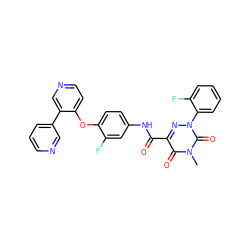 Cn1c(=O)c(C(=O)Nc2ccc(Oc3ccncc3-c3cccnc3)c(F)c2)nn(-c2ccccc2F)c1=O ZINC001772593038