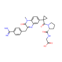 Cn1c(=O)c(Cc2ccc(C(=N)N)cc2)nc2cc(C3(C(=O)N4CCC[C@@H]4C(=O)NCC(=O)O)CC3)ccc21 ZINC000026386138