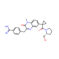 Cn1c(=O)c(Cc2ccc(C(=N)N)cc2)nc2cc(C3(C(=O)N4CCC[C@@H]4CO)CC3)ccc21 ZINC000013535263