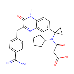 Cn1c(=O)c(Cc2ccc(C(=N)N)cc2)nc2cc(C3(N(C(=O)CC(=O)O)C4CCCC4)CC3)ccc21 ZINC000003981984