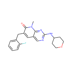 Cn1c(=O)c(Cc2ccccc2F)cc2cnc(NC3CCOCC3)nc21 ZINC000071715457