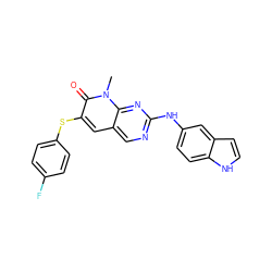 Cn1c(=O)c(Sc2ccc(F)cc2)cc2cnc(Nc3ccc4[nH]ccc4c3)nc21 ZINC000206664755