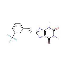 Cn1c(=O)c2[nH]c(/C=C/c3cccc(C(F)(F)F)c3)nc2n(C)c1=O ZINC000013826939