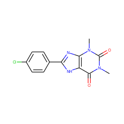 Cn1c(=O)c2[nH]c(-c3ccc(Cl)cc3)nc2n(C)c1=O ZINC000017105141