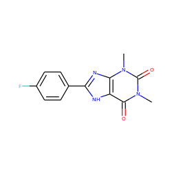 Cn1c(=O)c2[nH]c(-c3ccc(F)cc3)nc2n(C)c1=O ZINC000006447472