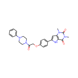 Cn1c(=O)c2[nH]c(-c3ccc(OCC(=O)N4CCN(c5ccccc5)CC4)cc3)cc2n(C)c1=O ZINC000029059892