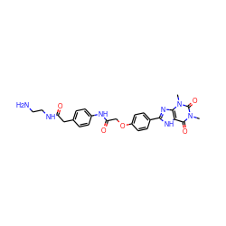 Cn1c(=O)c2[nH]c(-c3ccc(OCC(=O)Nc4ccc(CC(=O)NCCN)cc4)cc3)nc2n(C)c1=O ZINC000026267766