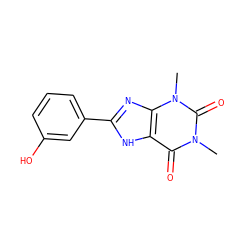 Cn1c(=O)c2[nH]c(-c3cccc(O)c3)nc2n(C)c1=O ZINC000004019690