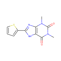 Cn1c(=O)c2[nH]c(-c3cccs3)nc2n(C)c1=O ZINC000017420244