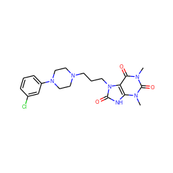 Cn1c(=O)c2c([nH]c(=O)n2CCCN2CCN(c3cccc(Cl)c3)CC2)n(C)c1=O ZINC000028652782