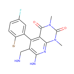 Cn1c(=O)c2c(-c3cc(F)ccc3Br)c(CN)c(N)nc2n(C)c1=O ZINC000035983869