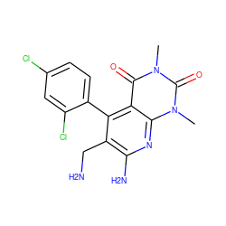 Cn1c(=O)c2c(-c3ccc(Cl)cc3Cl)c(CN)c(N)nc2n(C)c1=O ZINC000035859317