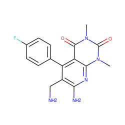 Cn1c(=O)c2c(-c3ccc(F)cc3)c(CN)c(N)nc2n(C)c1=O ZINC000095577852