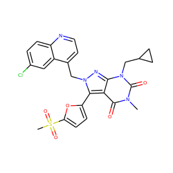 Cn1c(=O)c2c(-c3ccc(S(C)(=O)=O)o3)n(Cc3ccnc4ccc(Cl)cc34)nc2n(CC2CC2)c1=O ZINC000042852157