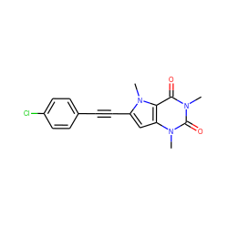 Cn1c(=O)c2c(cc(C#Cc3ccc(Cl)cc3)n2C)n(C)c1=O ZINC000095595573