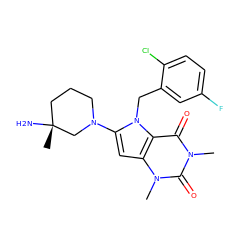 Cn1c(=O)c2c(cc(N3CCC[C@@](C)(N)C3)n2Cc2cc(F)ccc2Cl)n(C)c1=O ZINC000064560602