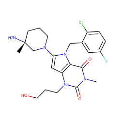 Cn1c(=O)c2c(cc(N3CCC[C@@](C)(N)C3)n2Cc2cc(F)ccc2Cl)n(CCCO)c1=O ZINC000064559402