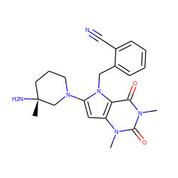 Cn1c(=O)c2c(cc(N3CCC[C@@](C)(N)C3)n2Cc2ccccc2C#N)n(C)c1=O ZINC000064560349