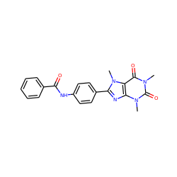 Cn1c(=O)c2c(nc(-c3ccc(NC(=O)c4ccccc4)cc3)n2C)n(C)c1=O ZINC000082151516