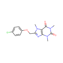 Cn1c(=O)c2c(nc(COc3ccc(Cl)cc3)n2C)n(C)c1=O ZINC000084731606