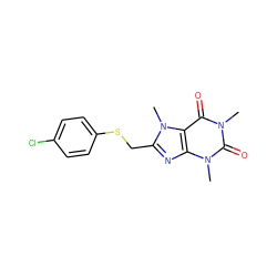 Cn1c(=O)c2c(nc(CSc3ccc(Cl)cc3)n2C)n(C)c1=O ZINC000084738720