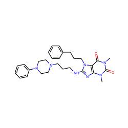 Cn1c(=O)c2c(nc(NCCCN3CCN(c4ccccc4)CC3)n2CCCc2ccccc2)n(C)c1=O ZINC000103207967