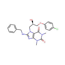 Cn1c(=O)c2c(nc(NCc3ccccc3)n2C[C@@H](O)COc2ccc(Cl)cc2)n(C)c1=O ZINC000000626165