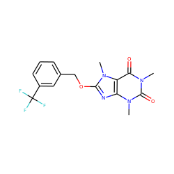 Cn1c(=O)c2c(nc(OCc3cccc(C(F)(F)F)c3)n2C)n(C)c1=O ZINC000045373638