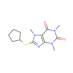 Cn1c(=O)c2c(nc(SC3CCCC3)n2C)n(C)c1=O ZINC000073199863