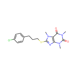 Cn1c(=O)c2c(nc(SCCCc3ccc(Cl)cc3)n2C)n(C)c1=O ZINC000095558545