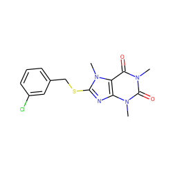 Cn1c(=O)c2c(nc(SCc3cccc(Cl)c3)n2C)n(C)c1=O ZINC000095560140