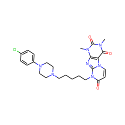 Cn1c(=O)c2c(nc3n(CCCCCN4CCN(c5ccc(Cl)cc5)CC4)c(=O)ccn23)n(C)c1=O ZINC000299862506