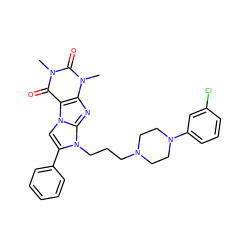 Cn1c(=O)c2c(nc3n(CCCN4CCN(c5cccc(Cl)c5)CC4)c(-c4ccccc4)cn23)n(C)c1=O ZINC000049723366